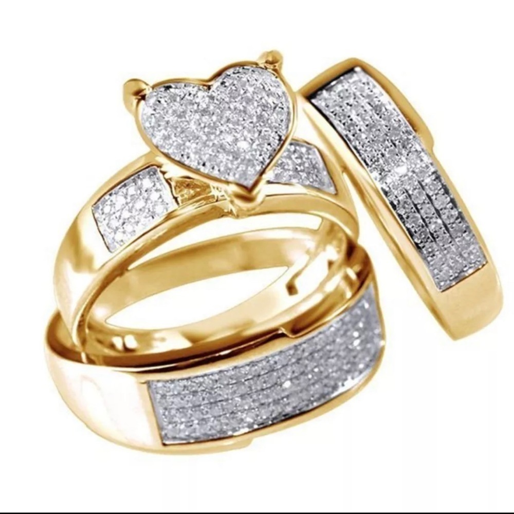Rhinestone Heart  Engagement Ring Set